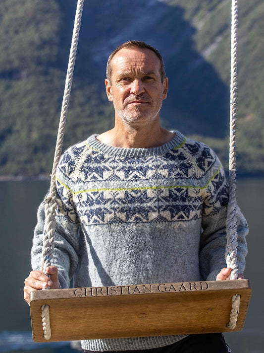 Hjørundfjordgenser Lys Blå Vinter Herre/Unisex - FERDIGSTRIKK