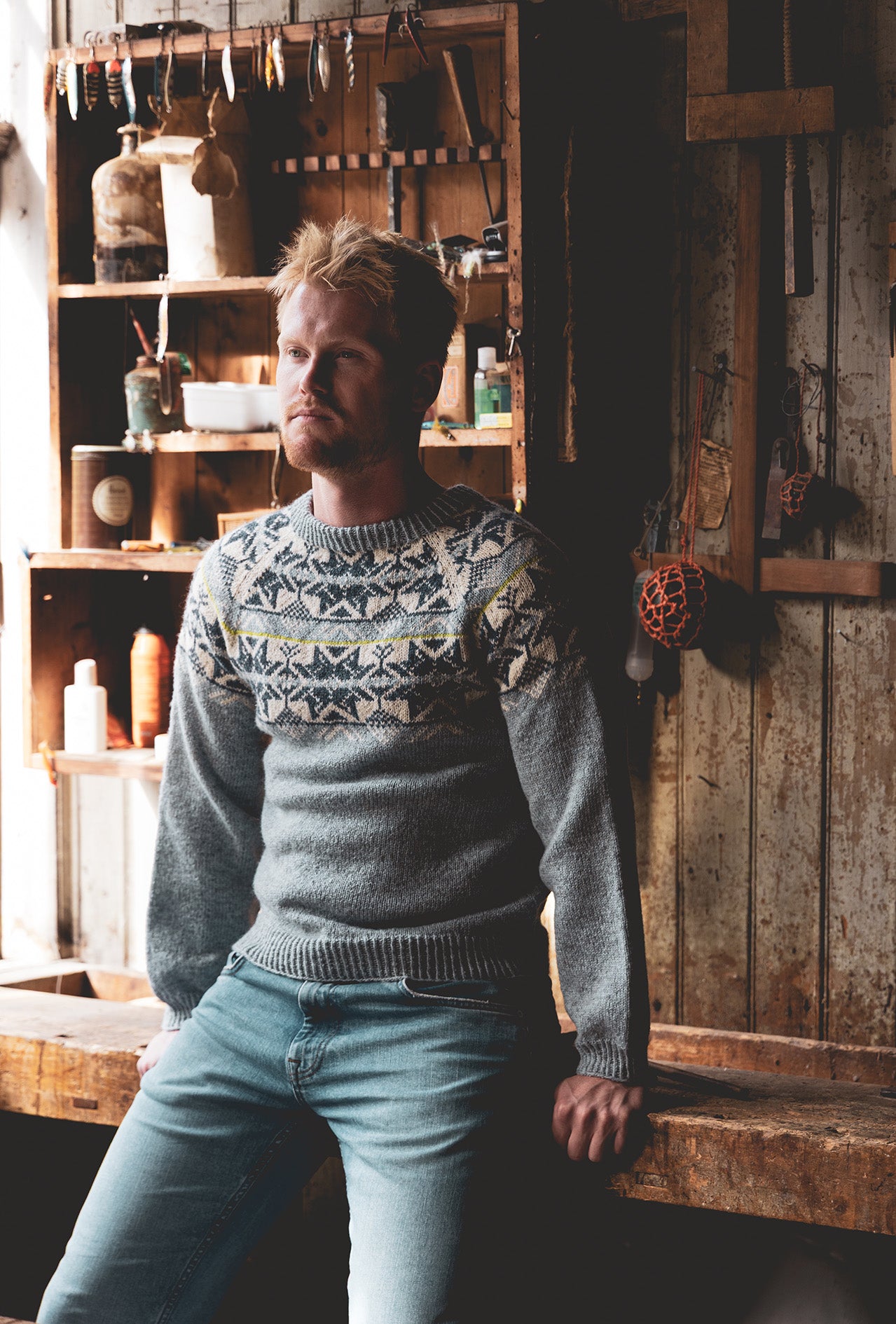 Hjørundfjordgenser Lys Blå Vinter Herre/Unisex - FERDIGSTRIKK